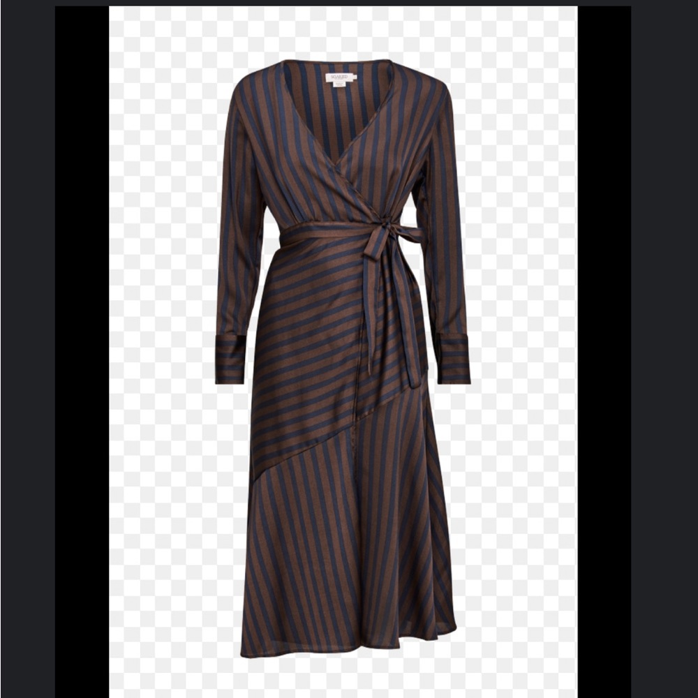 Soaked In Luxury Gina Striped Brown/Navy Blue Striped Wrap Dress, Size S, NWT